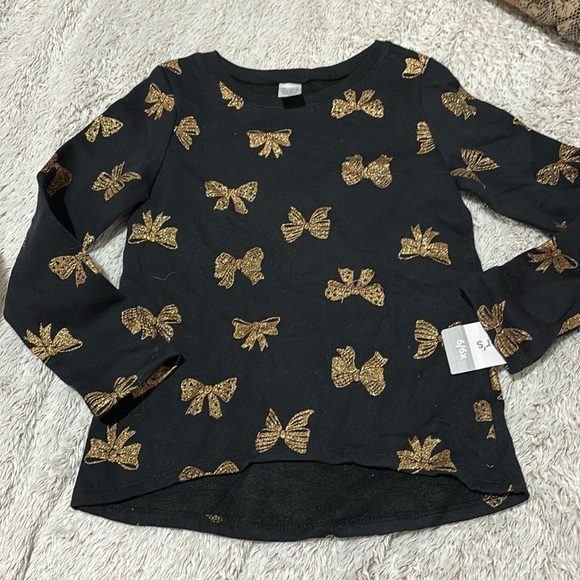 Carter’s 6 black grey gold bow sweatshirt hi low hemline nwt fleece line perfect - Picture 1 of 9